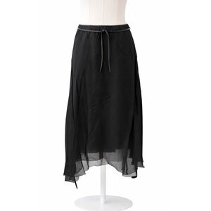 Sheer Black Chiffon Mici Skirt Size L Asymmetrical Hem Belted  Whimsigoth Y2K